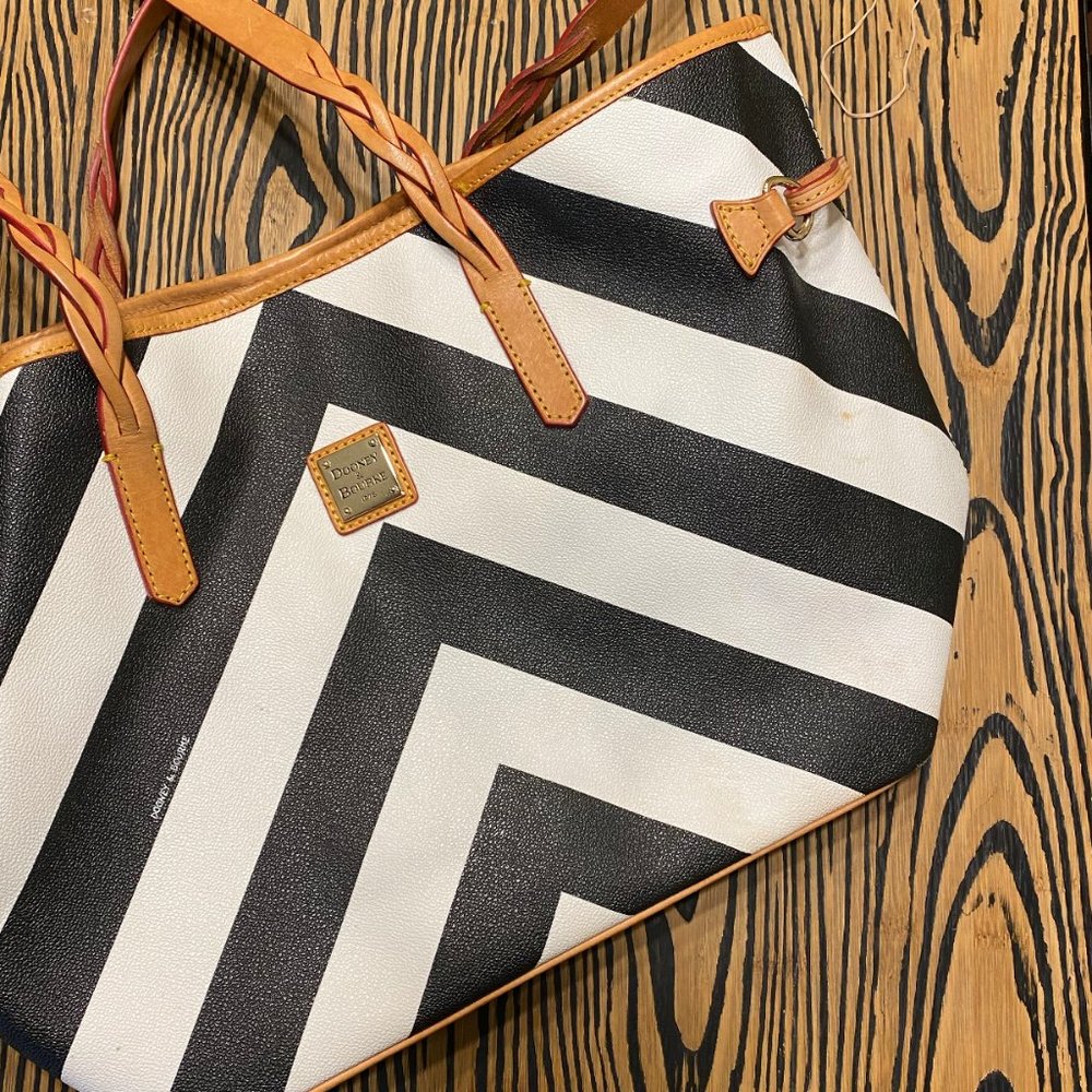 Dooney & Bourke Black/White Striped Leather Shoulder Bag